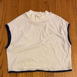 Maeve White Mock Neck Tee with Black Trim